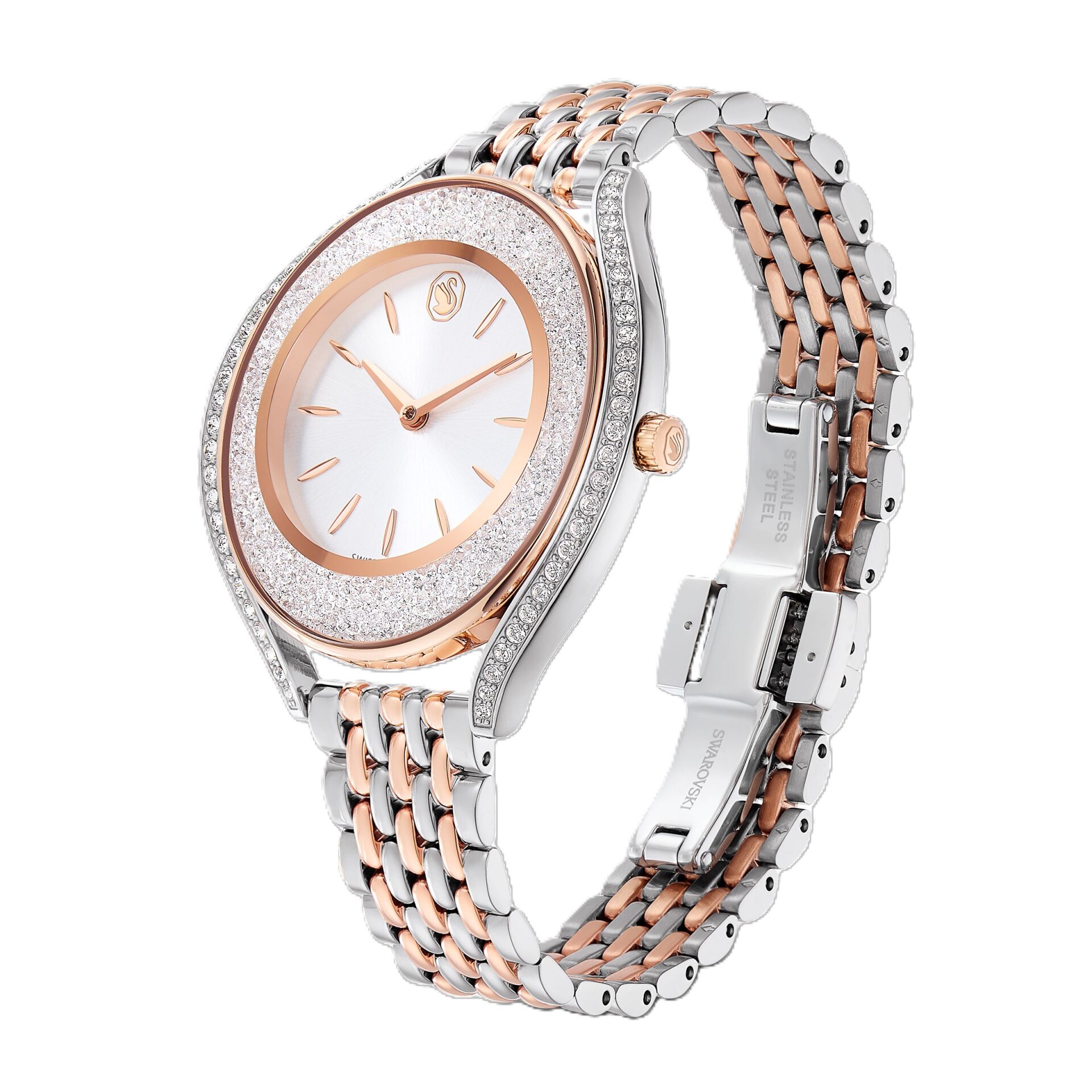 Crystalline aura Saat, İsviçre Üretimi, Metal bileklik, Rose Altın tonu, Karışık metal yüzey