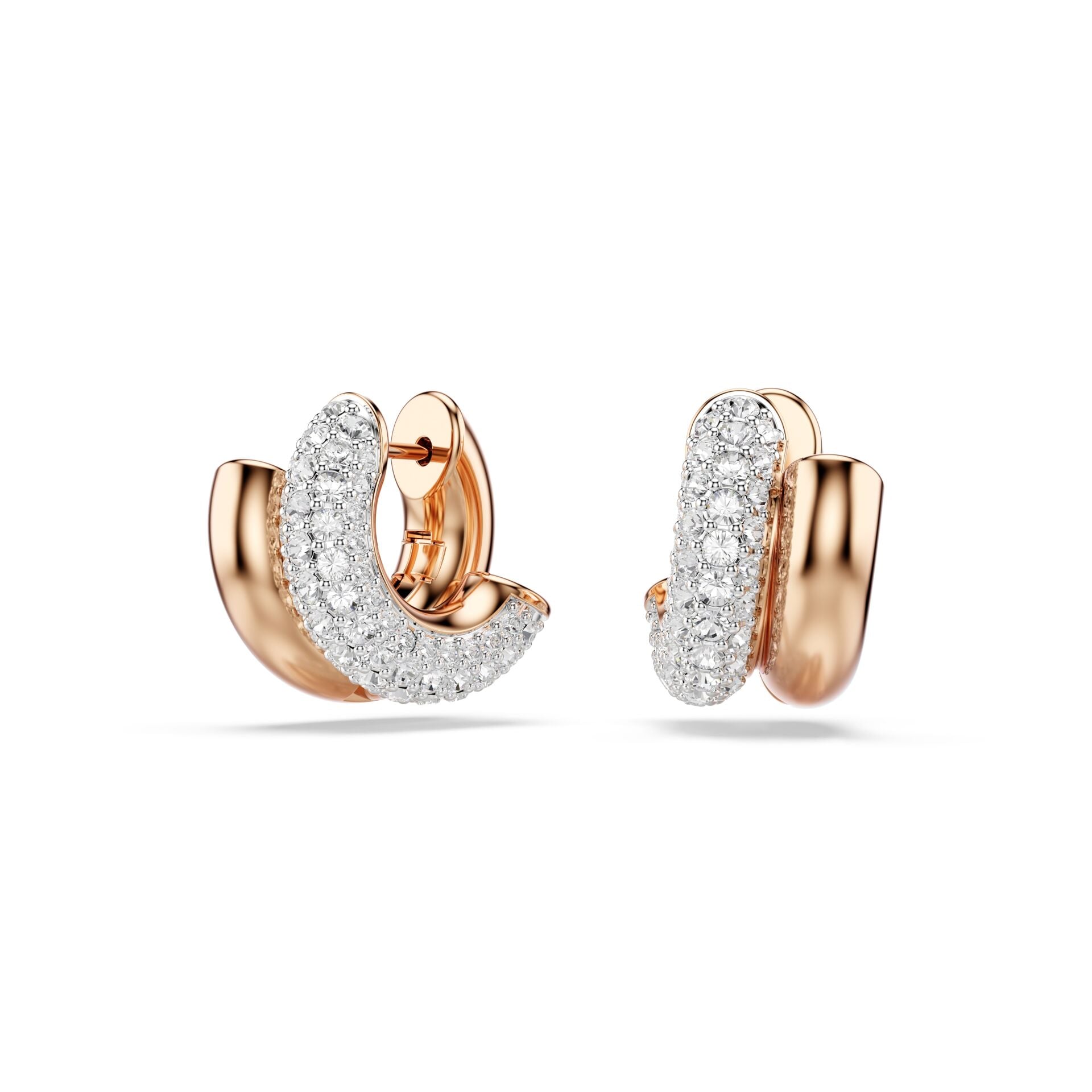 Dextera halka küpeler, Yuvarlak kesim, Mini, Beyaz, Pembe altın rengi kaplama