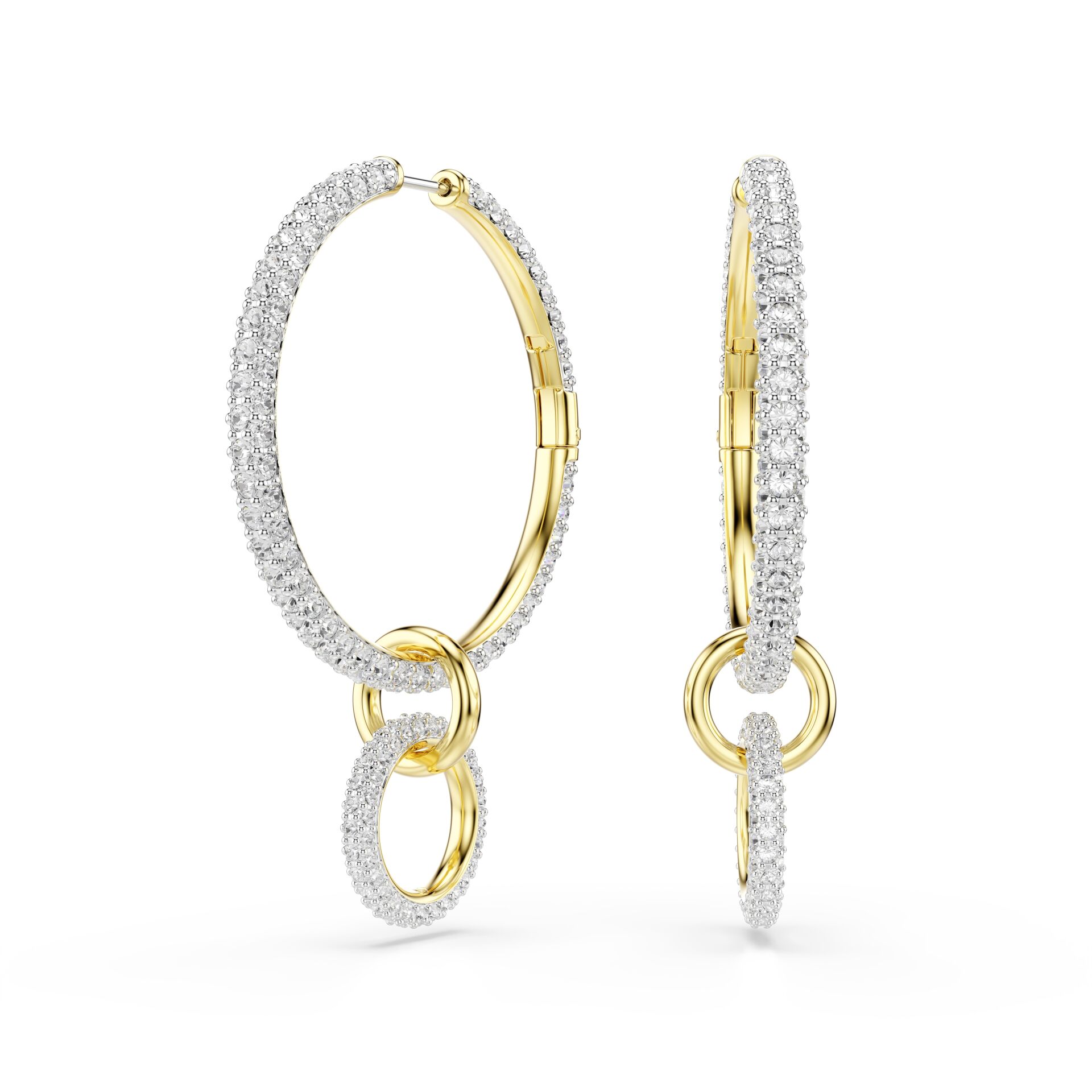 Dextera halka küpeler, Yuvarlak kesim, Beyaz, Altın rengi kaplama