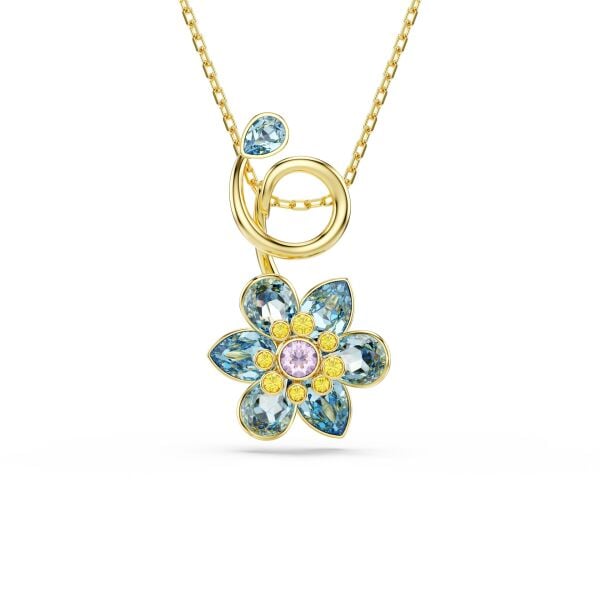 Idyllia Kolye, Karışık kesimler, Çiçek, Mavi, Altın rengi kaplama