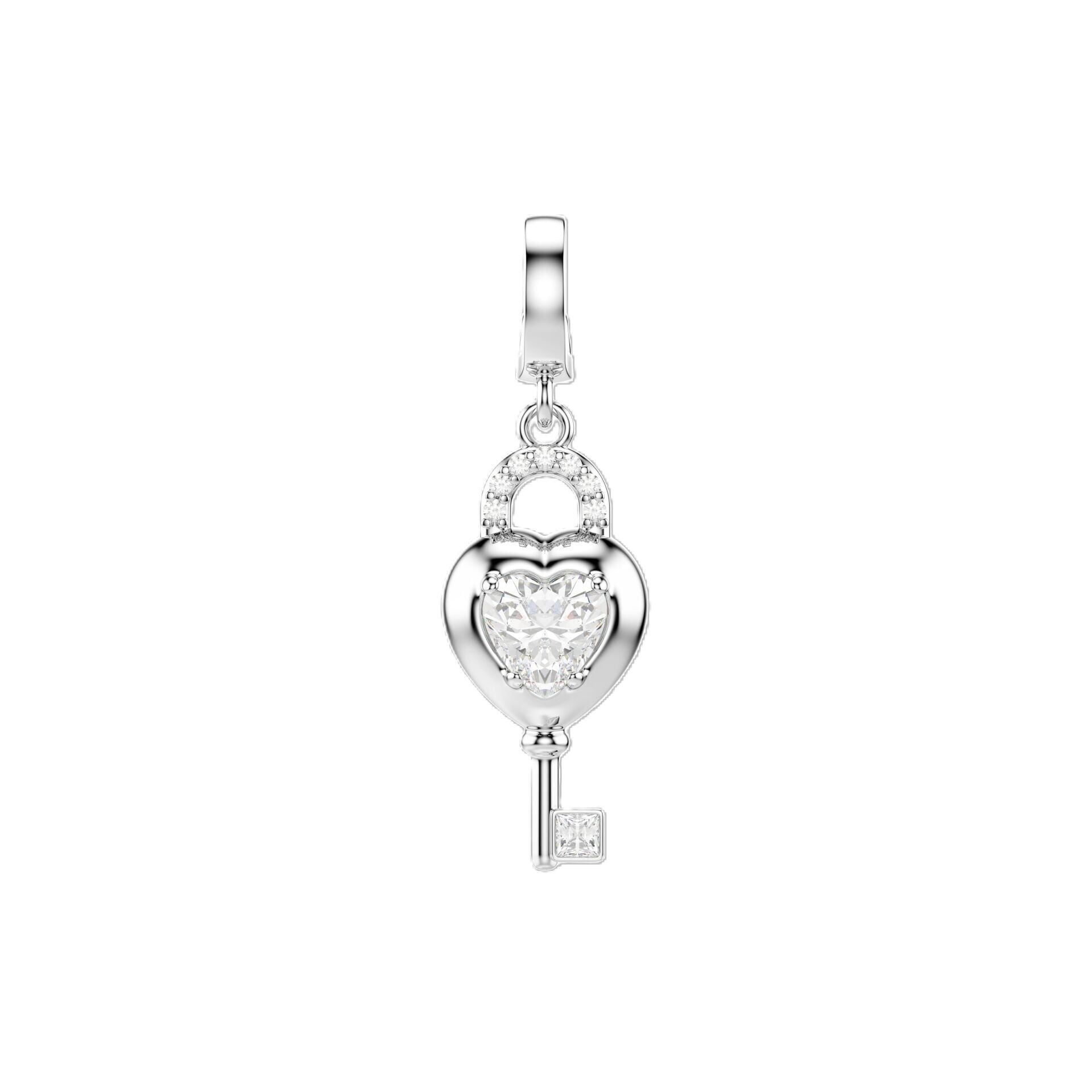 Idyllia Charm, Karışık kesimler, Anahtarlı kalp, Beyaz, Rodyum kaplama