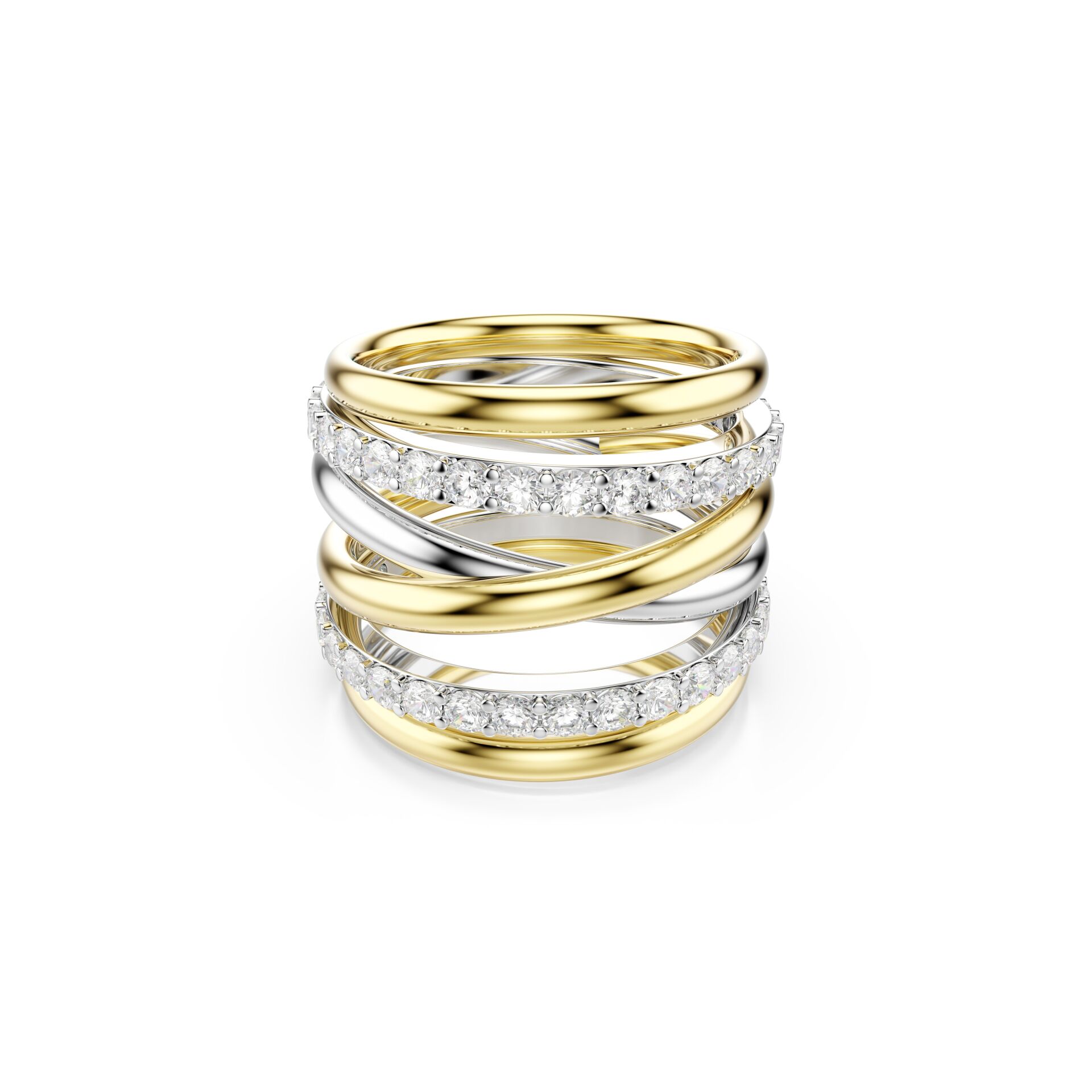 Hyperbola Kokteyl Yüzüğü, Yuvarlak kesim, Beyaz, Karışık metal yüzey 58