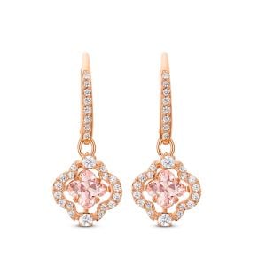 Una Clover İğneli Küpeler, Pembe, Pembe altın rengi kaplama
