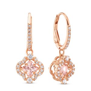 Una Clover İğneli Küpeler, Pembe, Pembe altın rengi kaplama