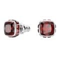 Birthstone düğme Küpeler, Kare kesim, Ocak, Kırmızı, Rodyum kaplama