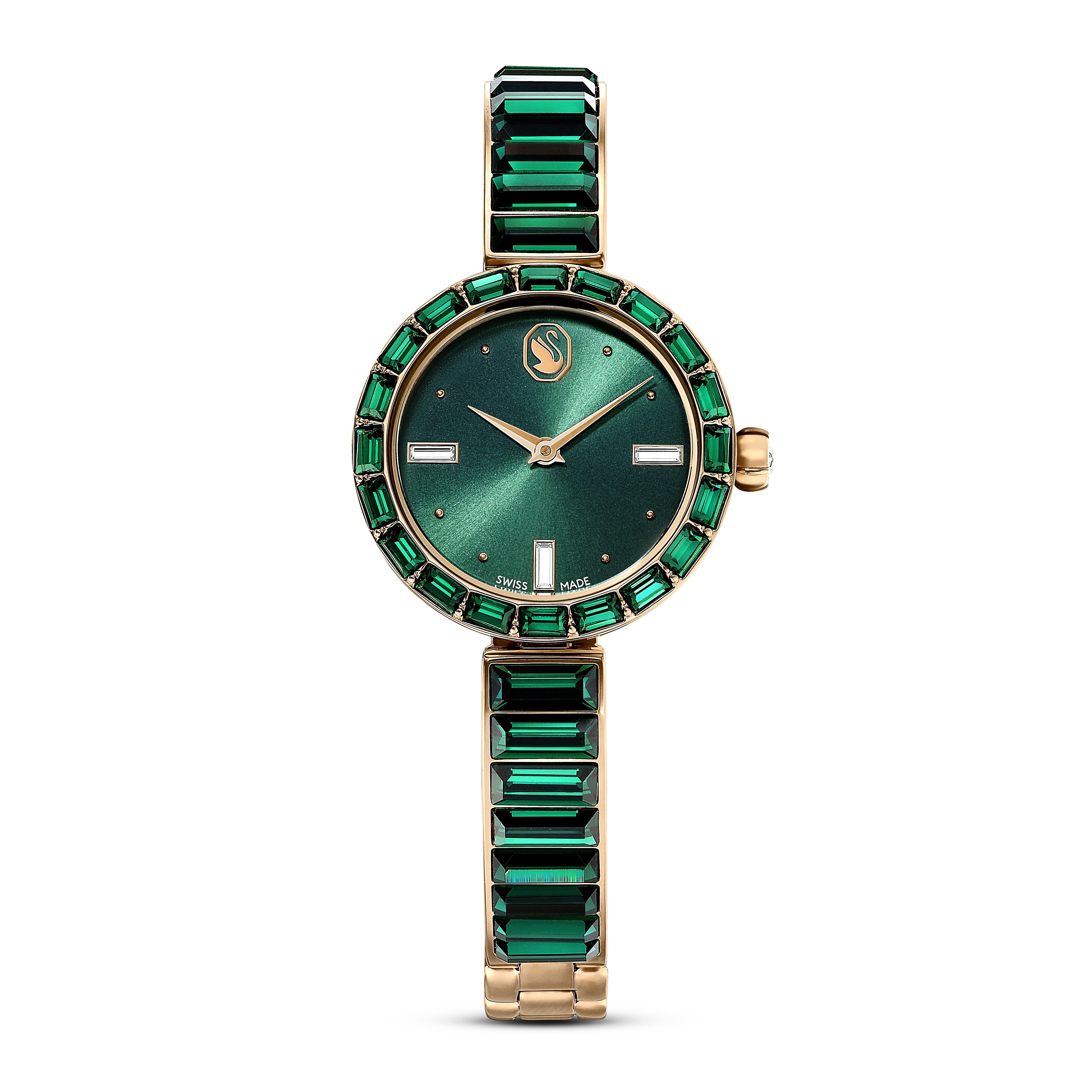 Matrix Bangle Saat, İsviçre Üretimi, Kristal bileklik, Yeşil, Şampanya altın rengi yüzey