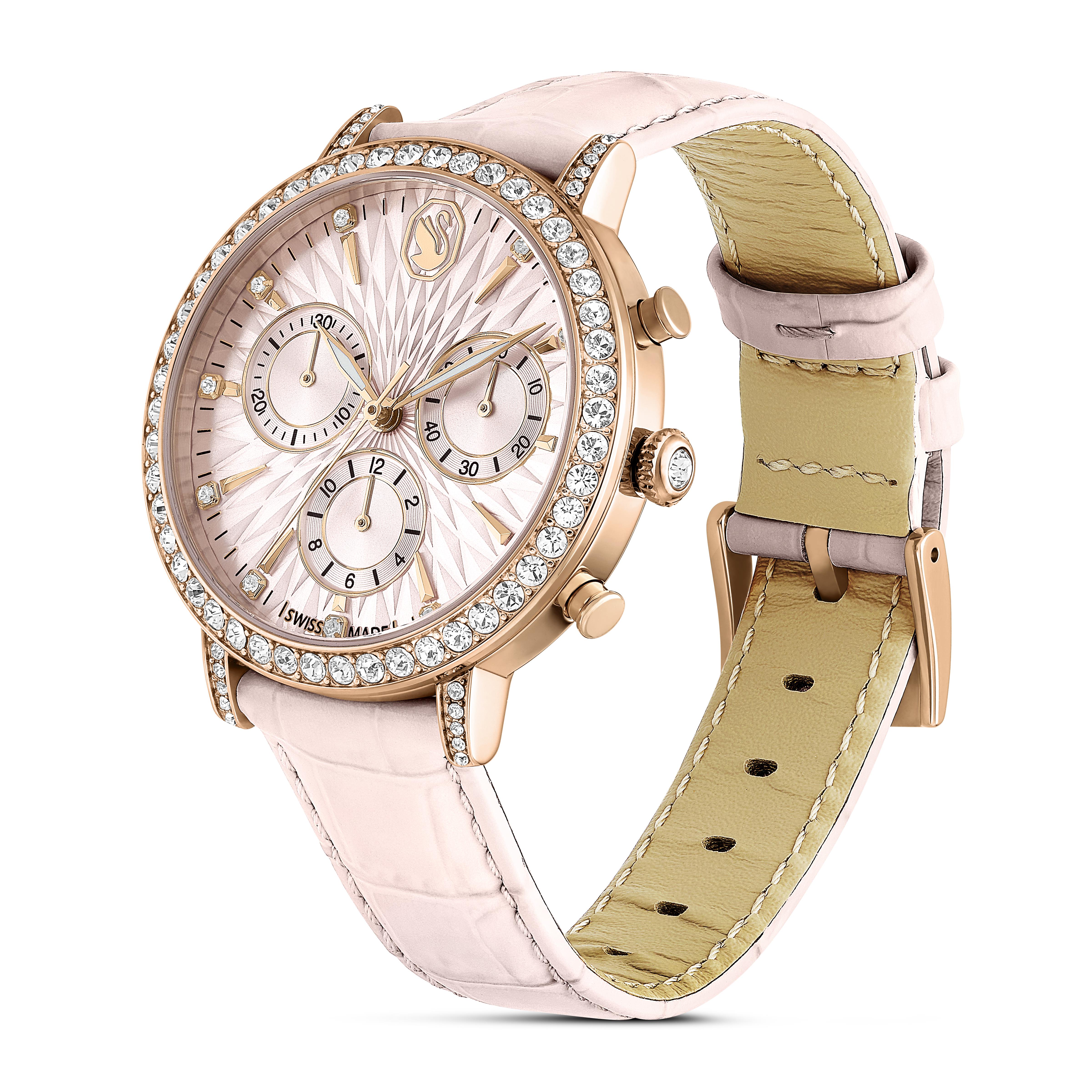 Matrix Tennis Chrono Saat, İsviçre Üretimi, Deri kayış, Pembe, Pembe altın rengi yüzey