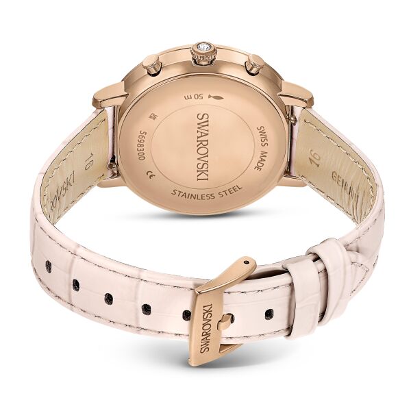 Matrix Tennis Chrono Saat, İsviçre Üretimi, Deri kayış, Pembe, Pembe altın rengi yüzey