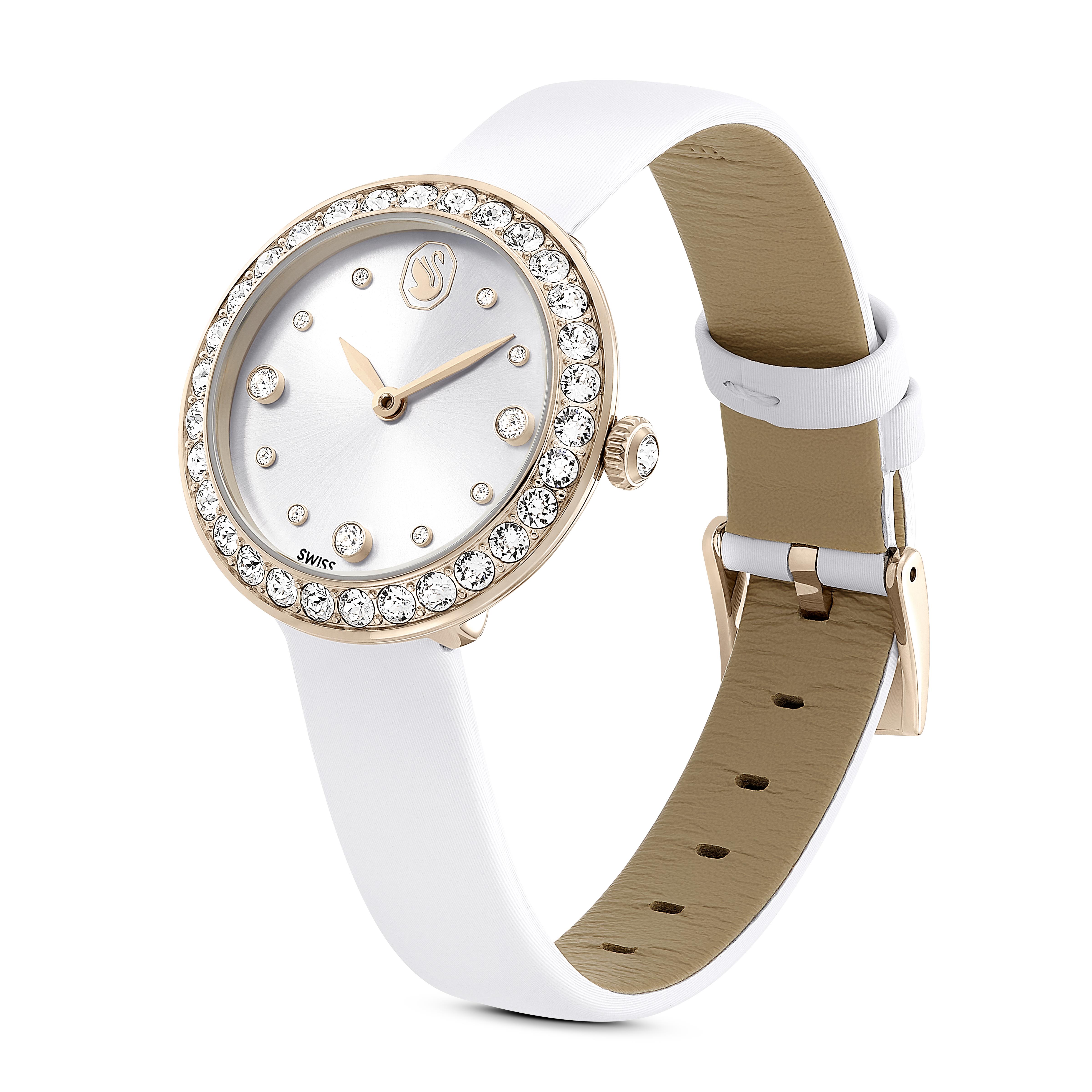 Matrix Tennis Saat, İsviçre Üretimi, Deri kayış, Beyaz, Şampanya altın rengi yüzey