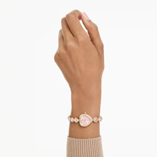 Idyllia Heart Saat, Kristal bileklik, Pembe, Altın rengi yüzey