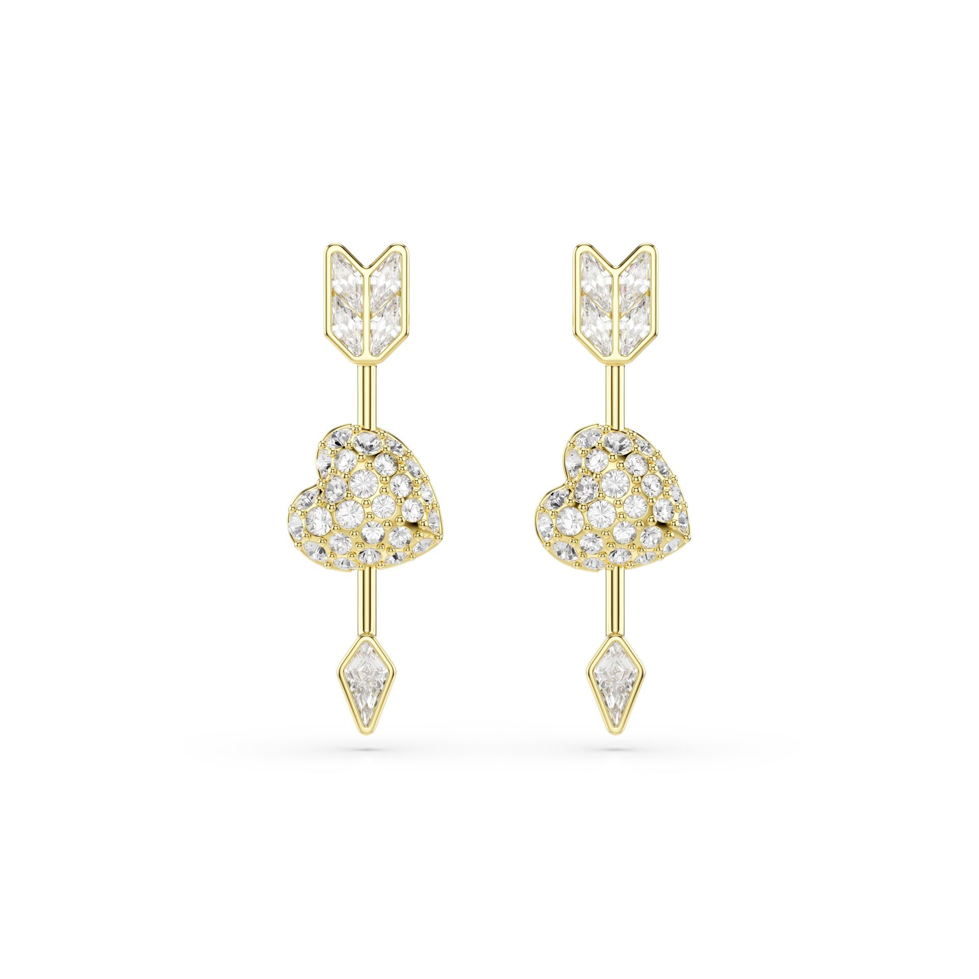 Idyllia damla küpeler, Karışık kesimler, Oklu kalp, Beyaz, Altın rengi kaplama