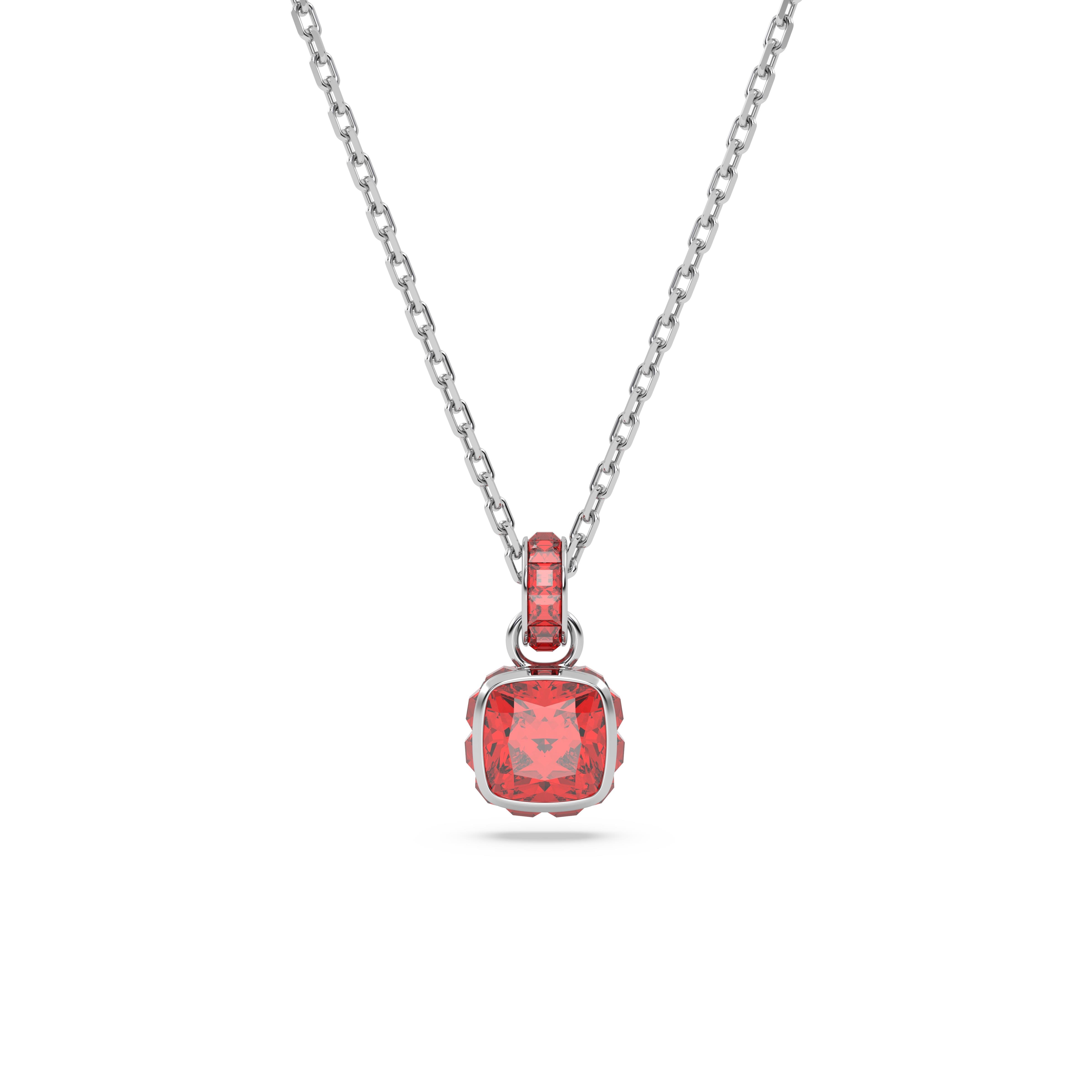 Birthstone Kolye Ucu, Kare kesim, Temmuz, Kırmızı, Rodyum kaplama
