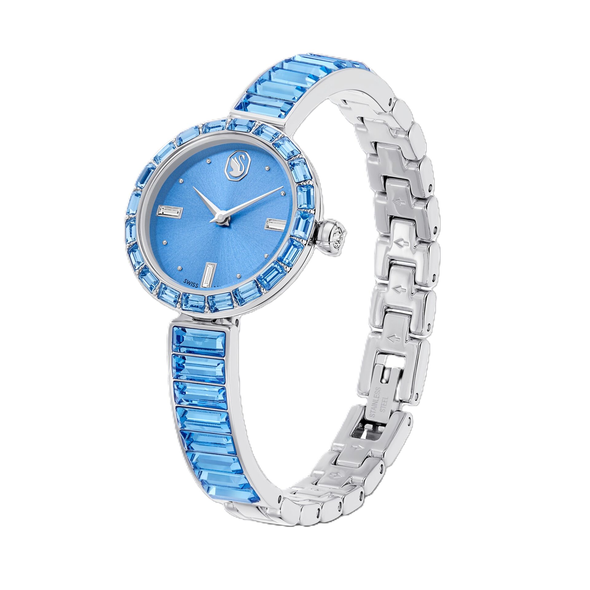 Matrix bangle Saat, İsviçre Üretimi, Kristal bileklik, Mavi, Paslanmaz çelik