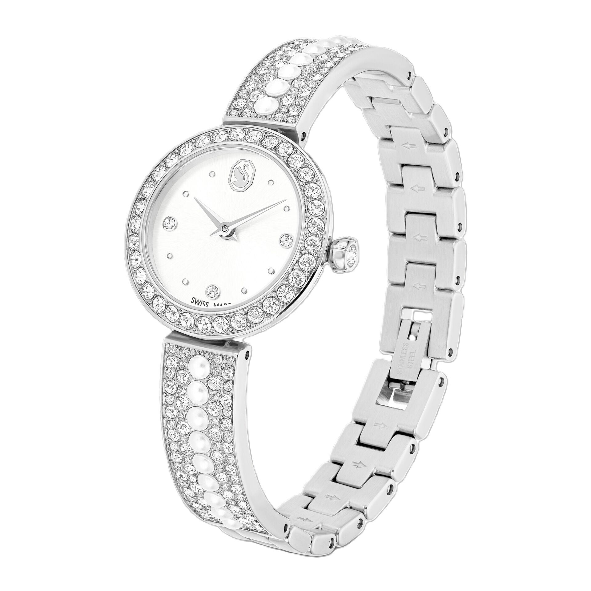 Matrix pearl bangle Saat, İsviçre Üretimi, Kristal bileklik, Beyaz, Paslanmaz çelik