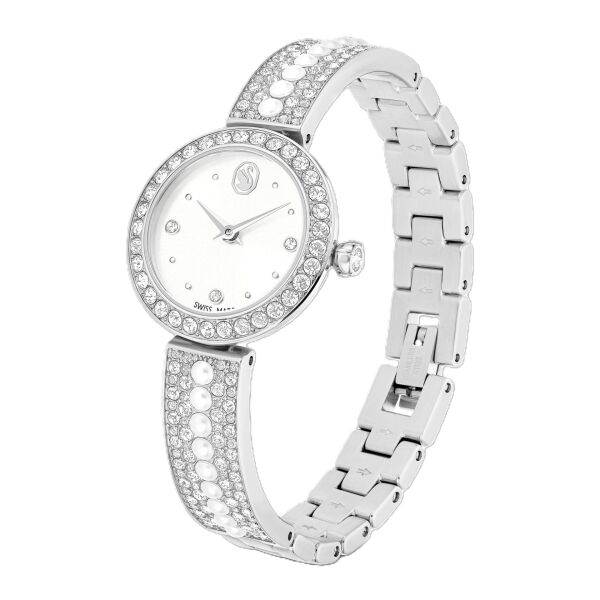 Matrix pearl bangle Saat, İsviçre Üretimi, Kristal bileklik, Beyaz, Paslanmaz çelik