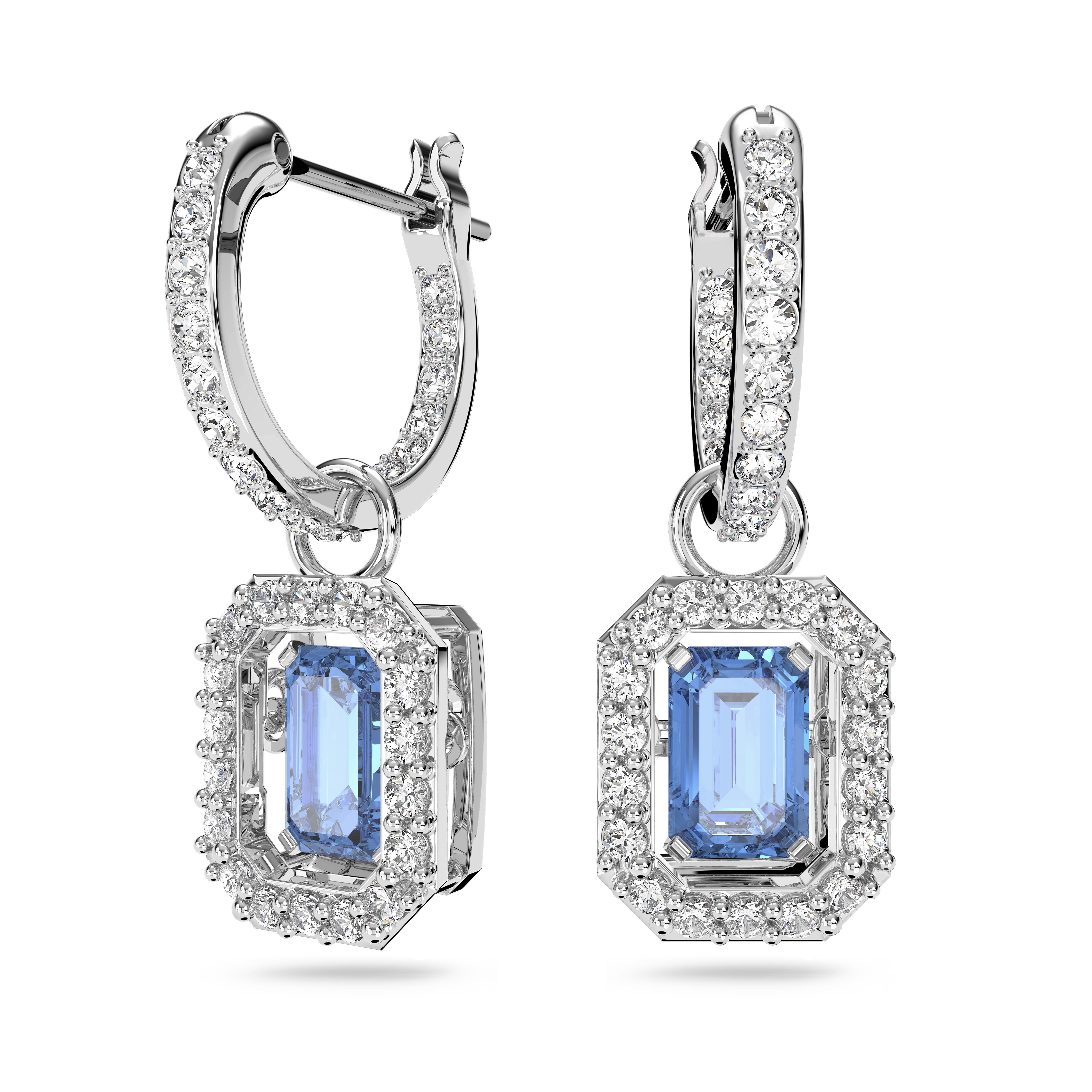 Una Küpeler, Sekizgen kesimli Swarovski Zirkonya, Mavi, Rodyum kaplama