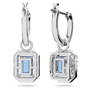 Una Küpeler, Sekizgen kesimli Swarovski Zirkonya, Mavi, Rodyum kaplama
