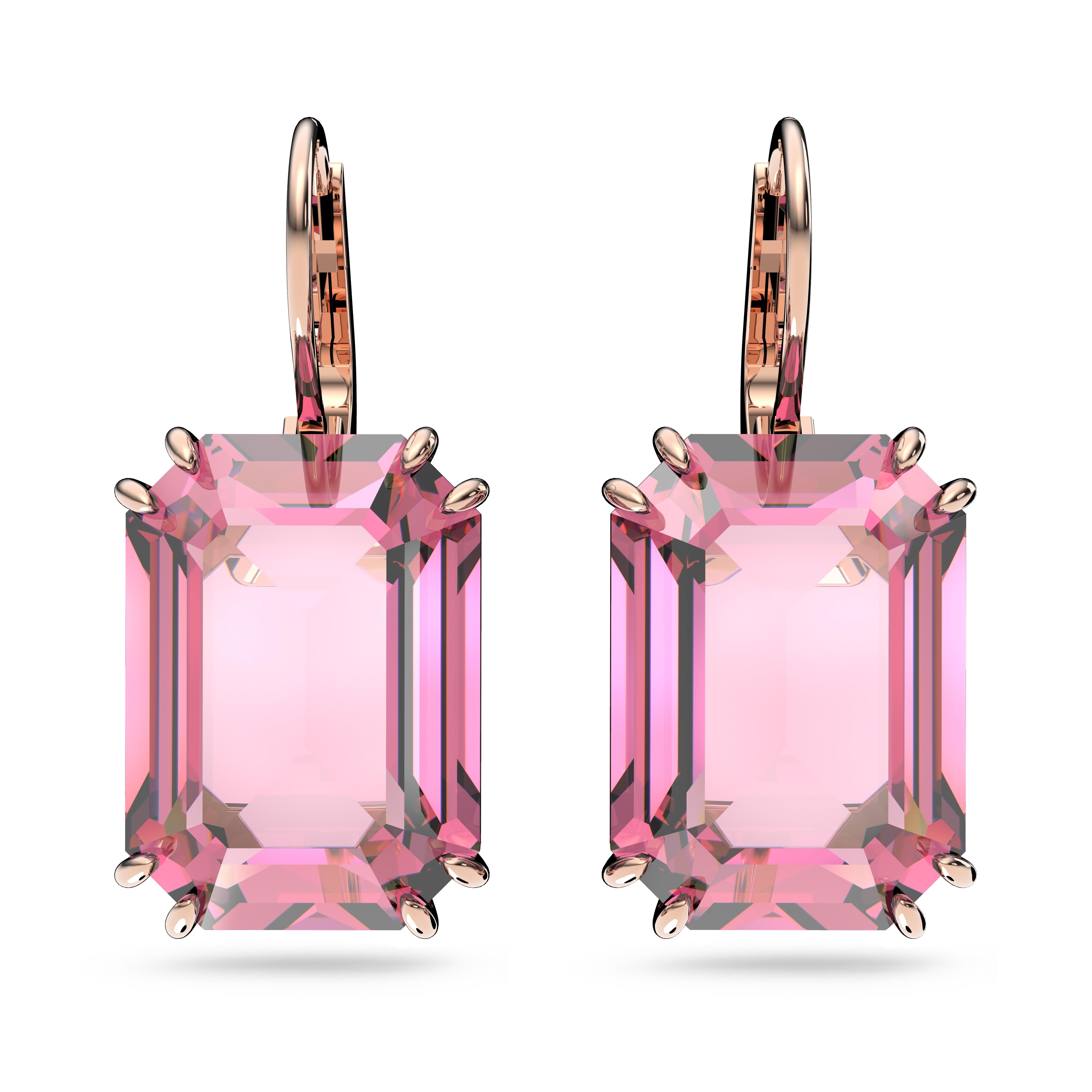 Millenia Küpeler, Sekizgen kesim kristal, Pembe, Pembe altın rengi kaplama