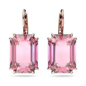 Millenia Küpeler, Sekizgen kesim kristal, Pembe, Pembe altın rengi kaplama