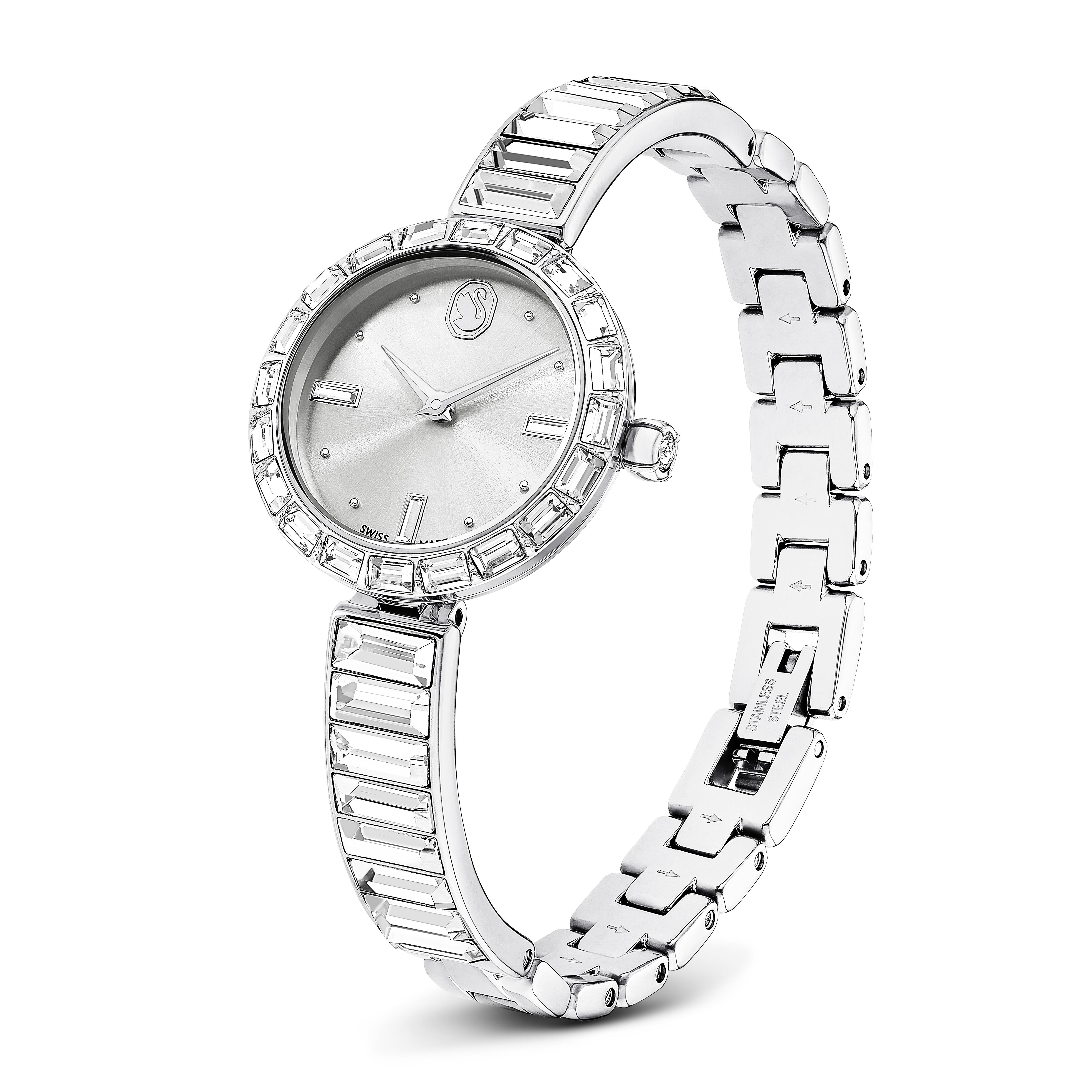 Matrix Bilezik Saat, İsviçre Yapımı, Kristal Bileklik, Gümüş Ton, Paslanmaz Çelik