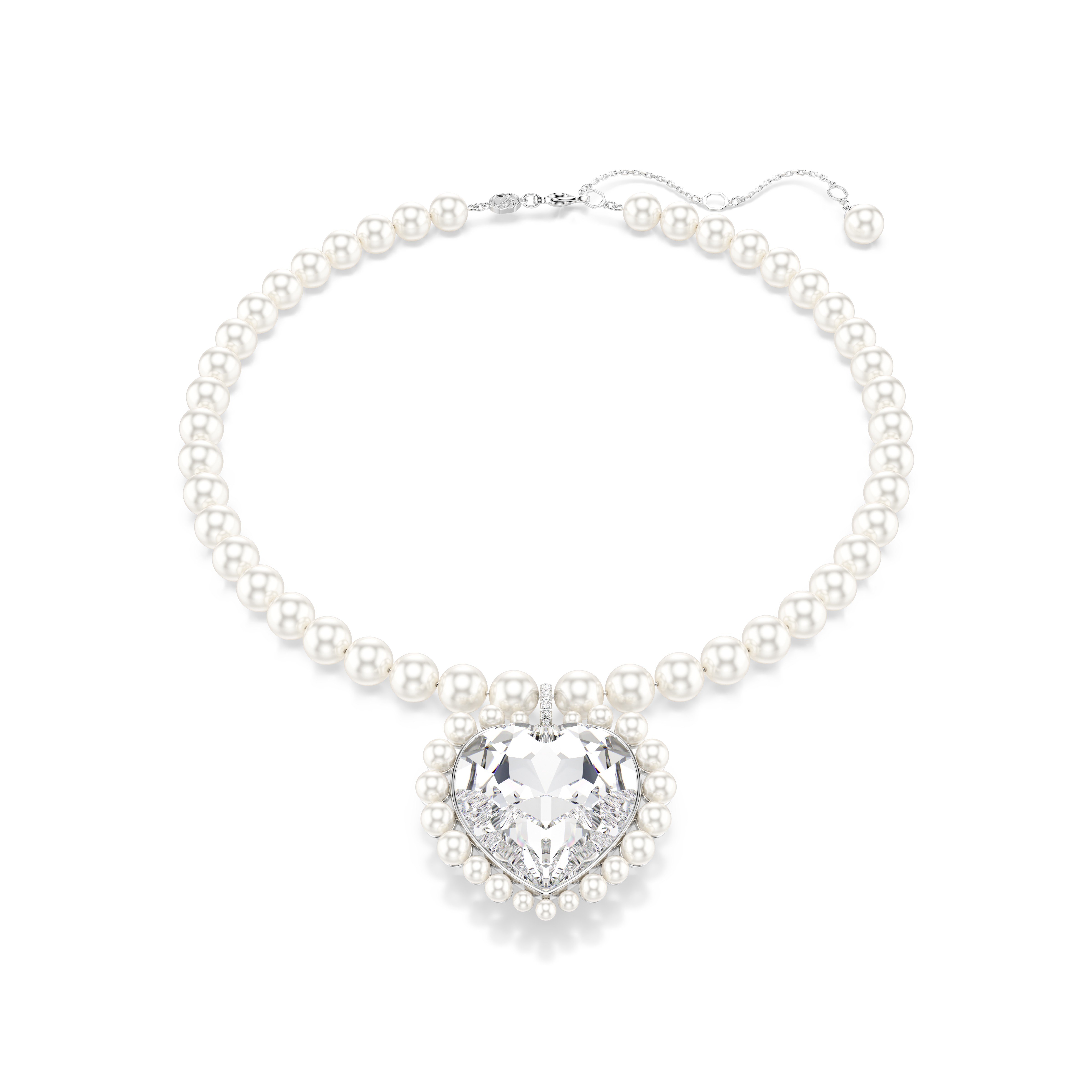 Ariana Grande x Swarovski Kolye, Kristal inci, Kalp kesim, Kalp, Beyaz, Rodyum kaplama