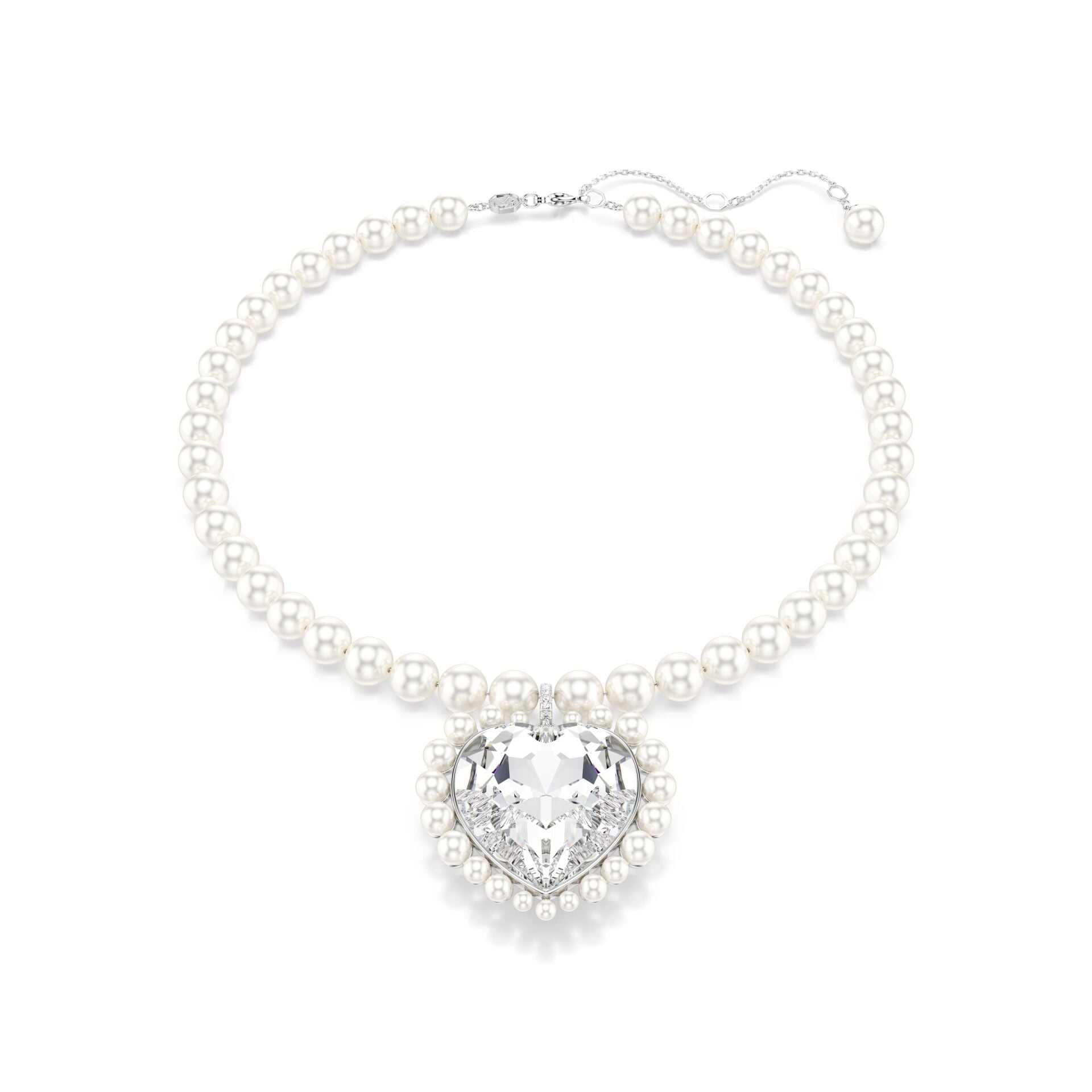 Ariana Grande x Swarovski Kolye, Kristal inci, Kalp kesim, Kalp, Beyaz, Rodyum kaplama