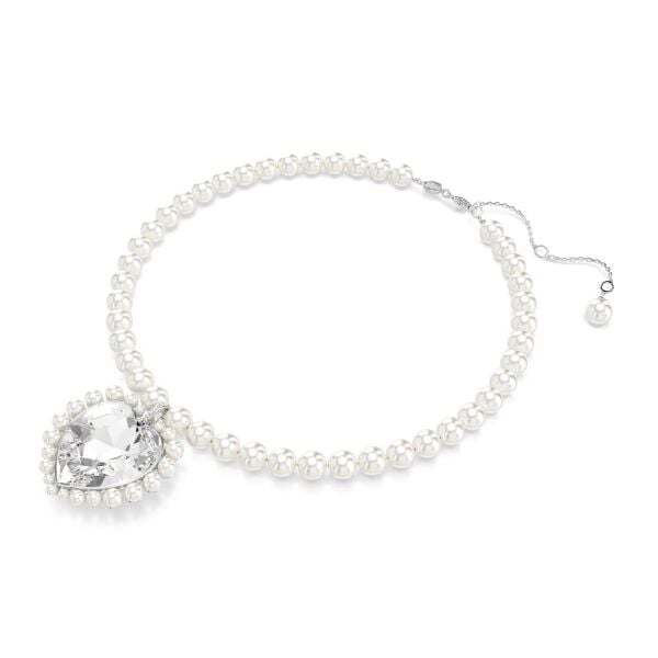 Ariana Grande x Swarovski Kolye, Kristal inci, Kalp kesim, Kalp, Beyaz, Rodyum kaplama