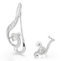 Ariana Grande x Swarovski Klipsli Küpeler, Asimetrik tasarım, Kristal inci, Baget kesim, Beyaz, Rodyum kaplama