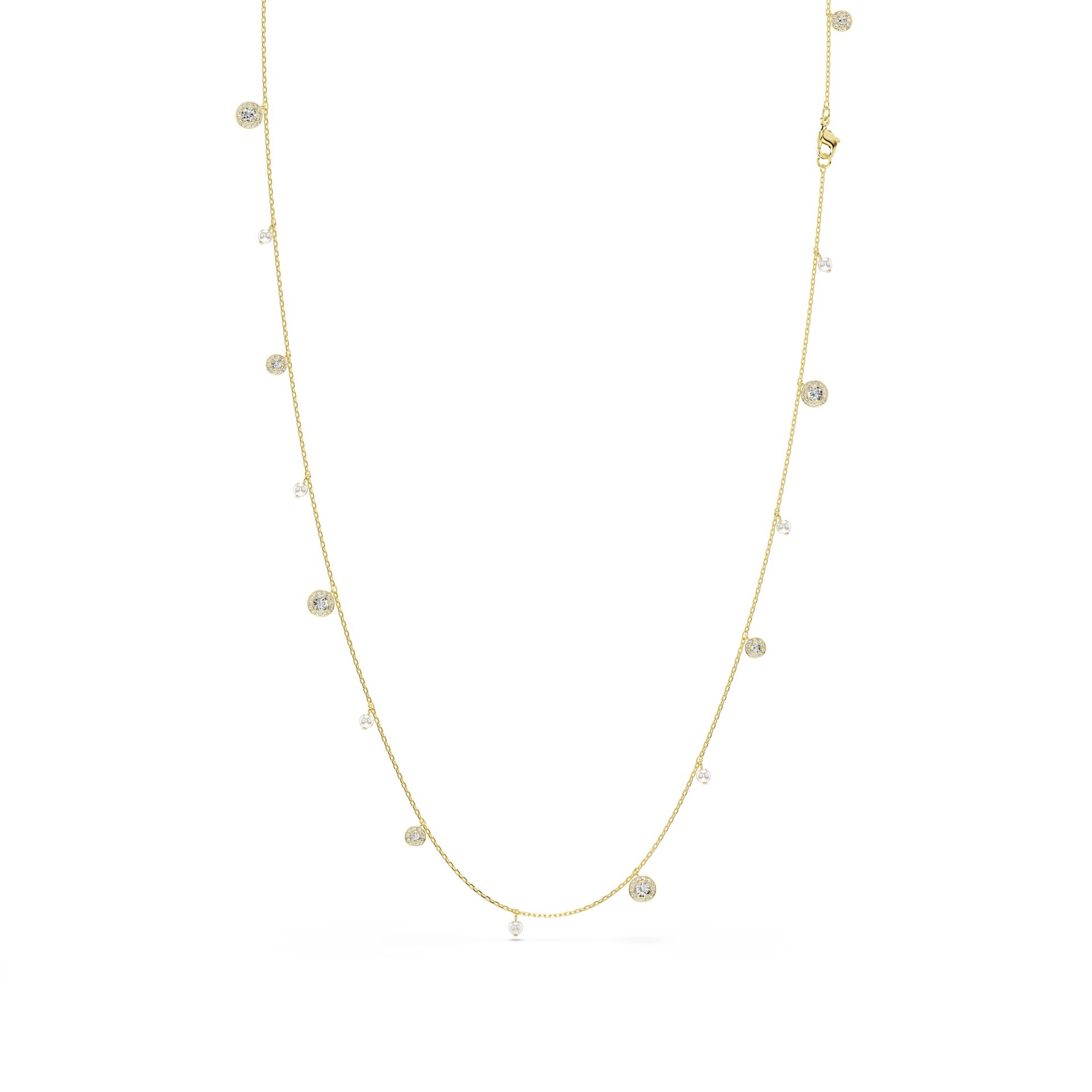 Una Angelic Dizi Kolye, Kristal inci, Yuvarlak kesim, Beyaz, Altın rengi kaplama